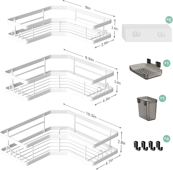 Corner Shower Caddy Bathroom Organizer Adhesive Shower Rack Bathtub Shelves - Image 6