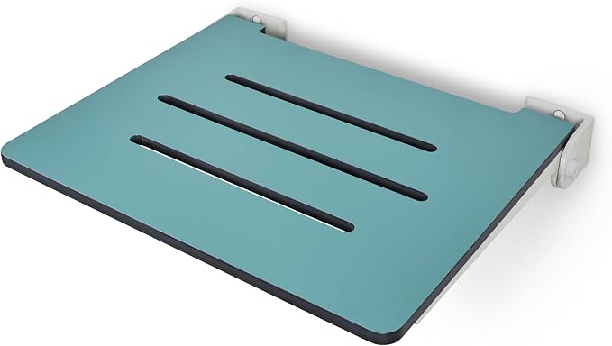 18 inch Silhouette Slimline Folding Wall Mount Shower Bench Seat, Teal Seat - Image 7
