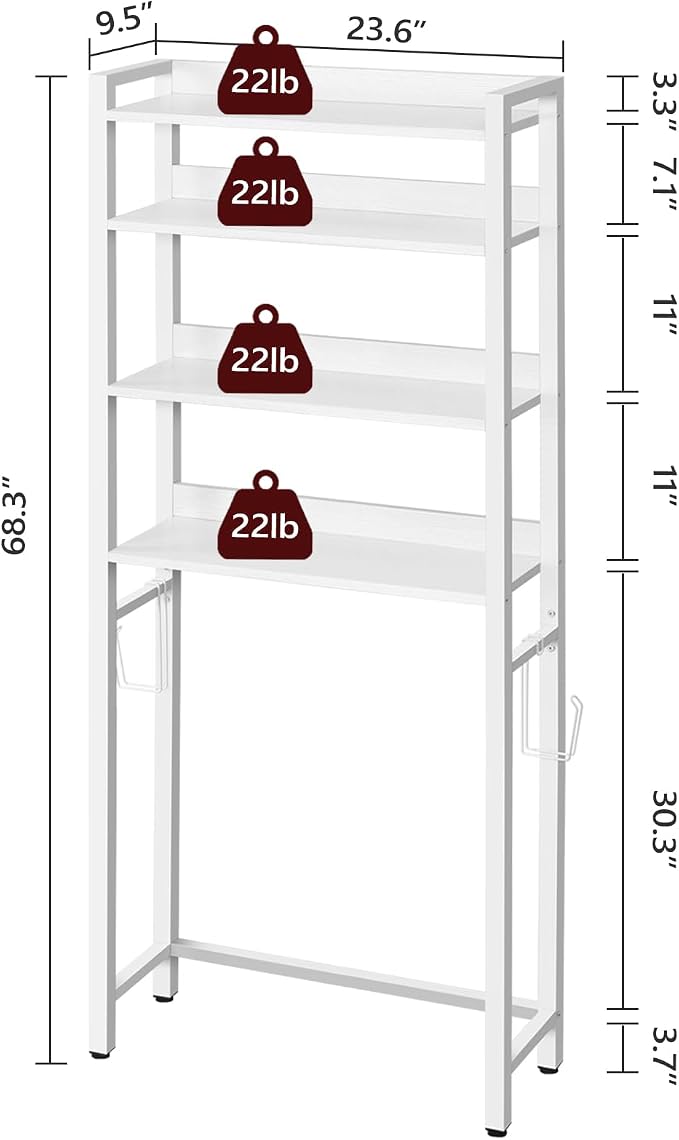 Over The Toilet Storage Rack, 4 Tier Bathroom Organizer Over Toilet, - Image 2