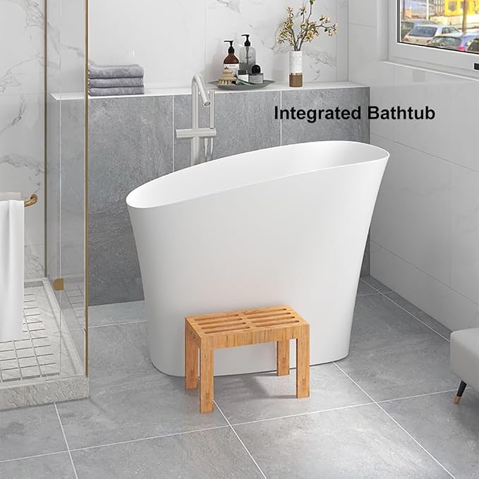 Japanese Soaking Bathtub 47'' Oblique Freestanding Tub Stone Resin Deep Soaking - Image 3