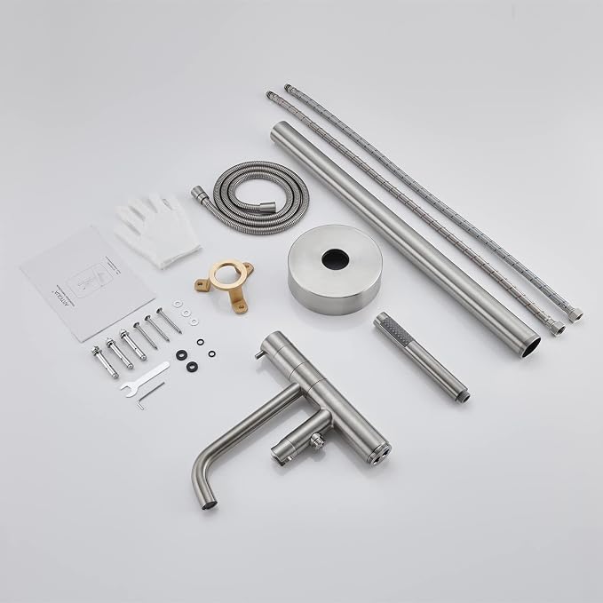 Freestanding Bathtub Faucet Floor Mount Tub Filler Brushed Nickel Brass Single - Image 7