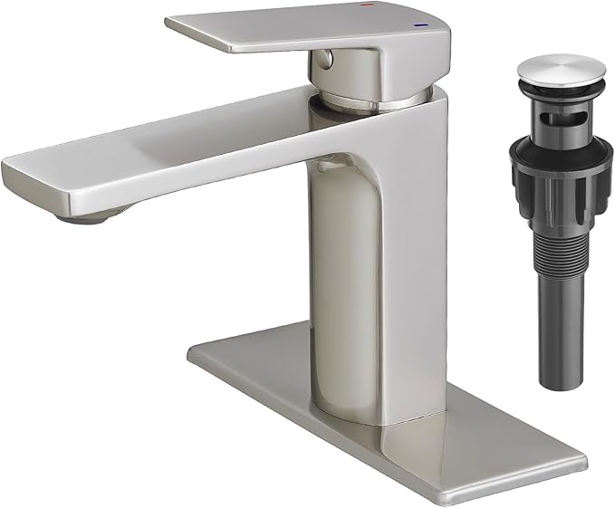 VOTON Brass Bathroom Faucet, Brushed Nickel Finish, Single Handle, 1 or 3 Hole by VOTON