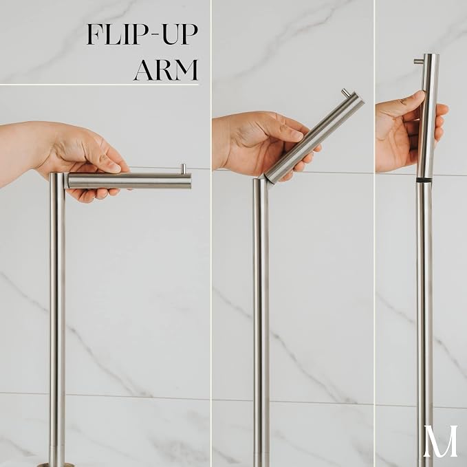 MARMOLUX ACC Free Standing Brushed Nickel Toilet Paper Holder Stand White - Image 2