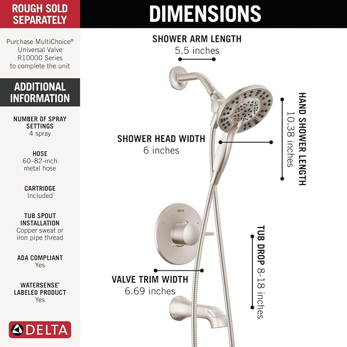 Delta Faucet Albion 14 Series Single-Handle Tub and Shower Faucet Set, Brushed - Image 4