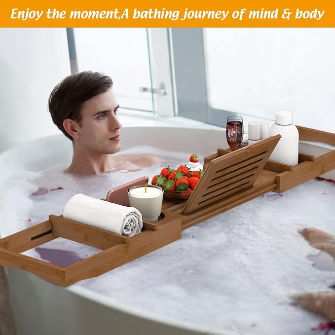 Bamboo Bathtub Tray for Luxury Bathroom, Expandable Premium Bath Tray - Image 5