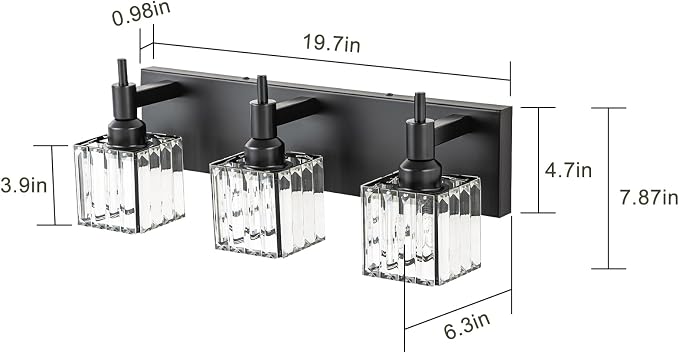 Black Crystal Bathroom Vanity Light 3-Light Modern Bathroom Lighting Fixtures - Image 3