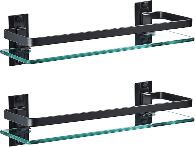 AIJALY 2 Pack Bathroom Glass Shelf, Aluminum Tempered Glass 0.34in Extra Thick by AIJALY
