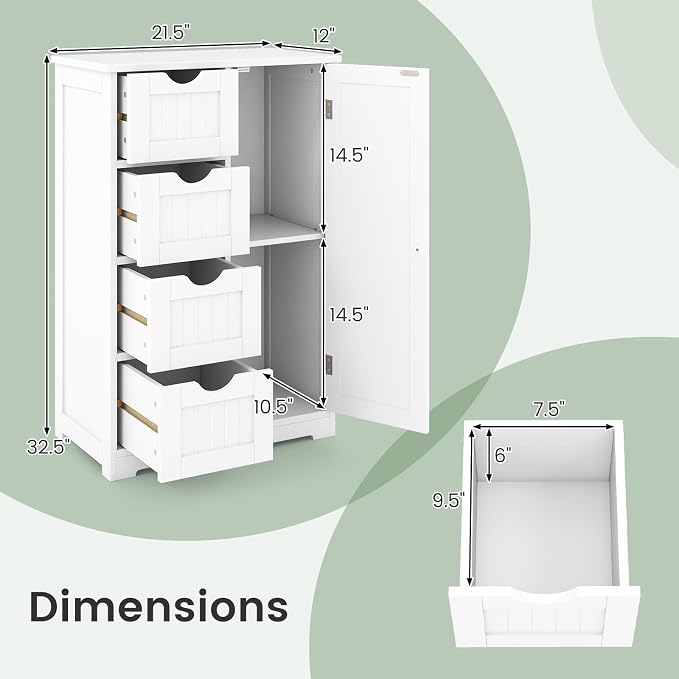 Tangkula Bathroom Floor Cabinet, Freestanding Storage Cabinet - Image 3