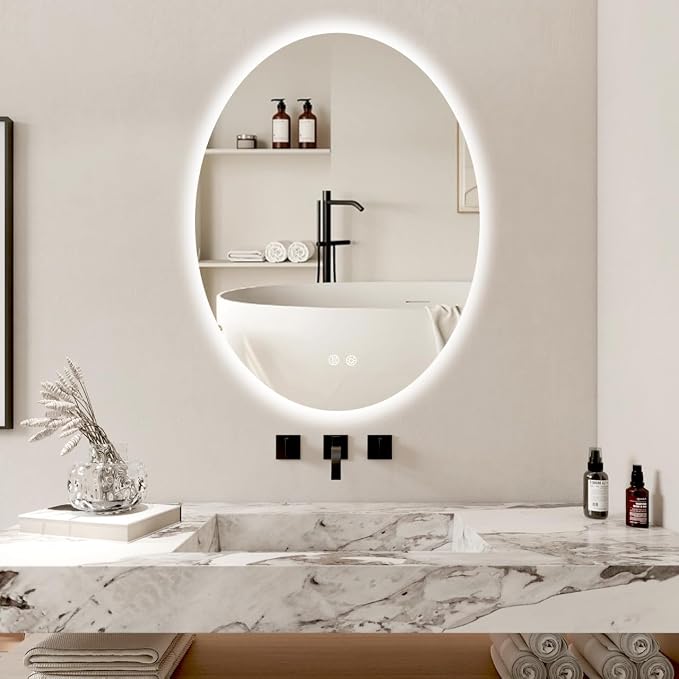 32 X 24 Inch Oval Backlit LED Bathroom Mirror Anti-Fog 3 Colors Light Dimmable by Bulife
