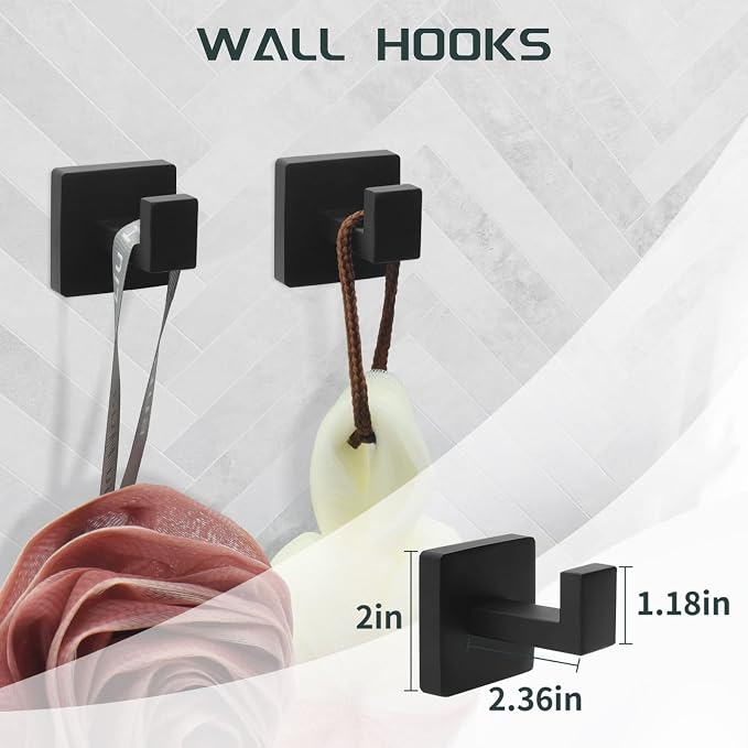 Matte Black Bathroom Hardware Set Towel Bar Set Black Bathroom Hardware - Image 5