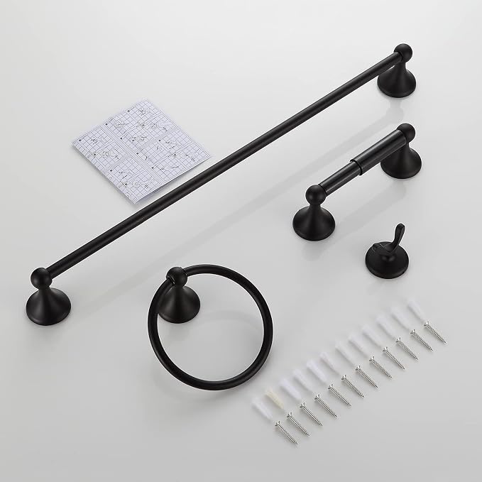 BGL Bathroom Accessory Set, Matte Black Adjustable Expandable Towel Bar 4-Piece - Image 8