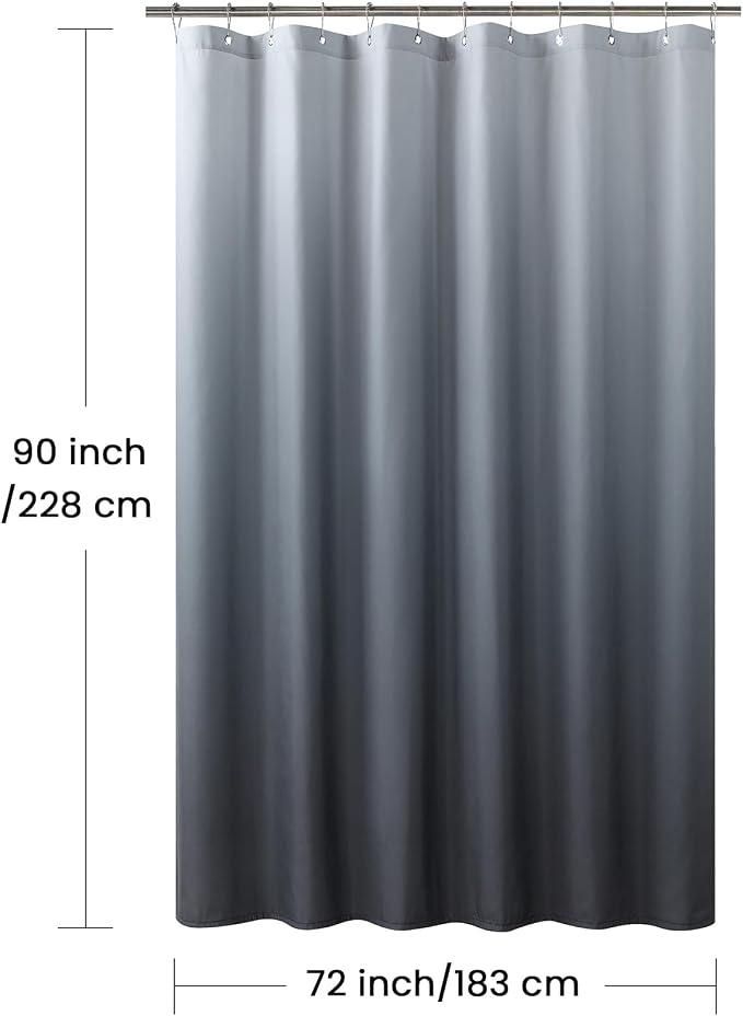 90 Inch Fabric Shower Curtain, Extra Long Grey Ombre Waterproof Shower Curtains - Image 6