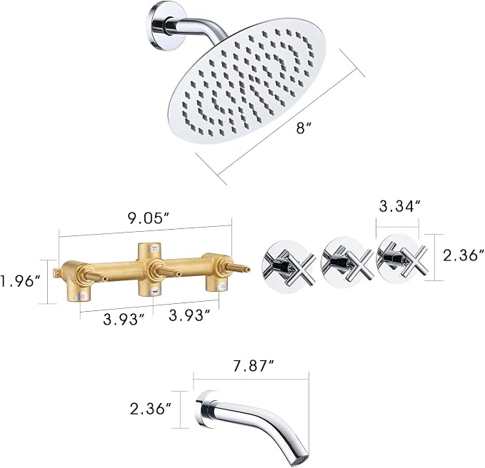 PROOX 3 Handle Tub Shower Faucet Set, Polished Chrome Bathtub Shower Faucets - Image 7