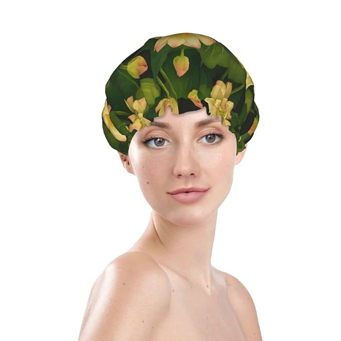 Elegant Lotus Shower Cap for Women Reusable Waterproof Stylish Bath Hat Hair - Image 3