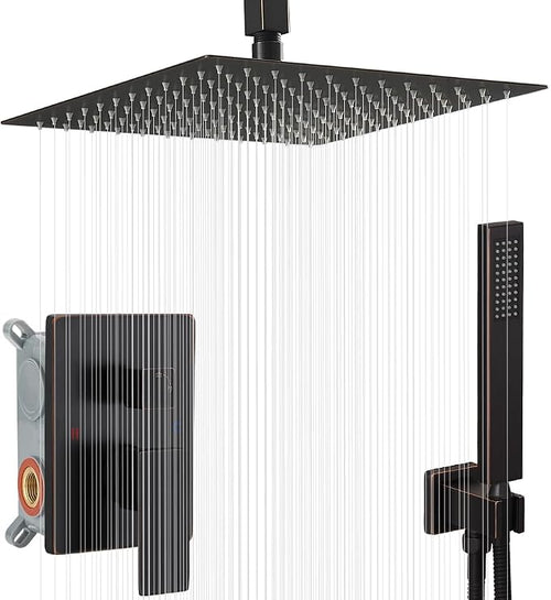12 Inch Oil Rubbed Bronze Ceiling Mount Shower System Bathroom Luxury Rain by YCAIKOI