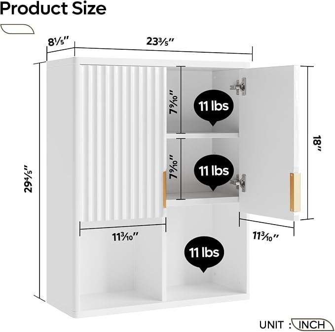 Bestier Fluted Bathroom Wall Cabinet Over The Toilet Storage, Laundry Cabinet - Image 2