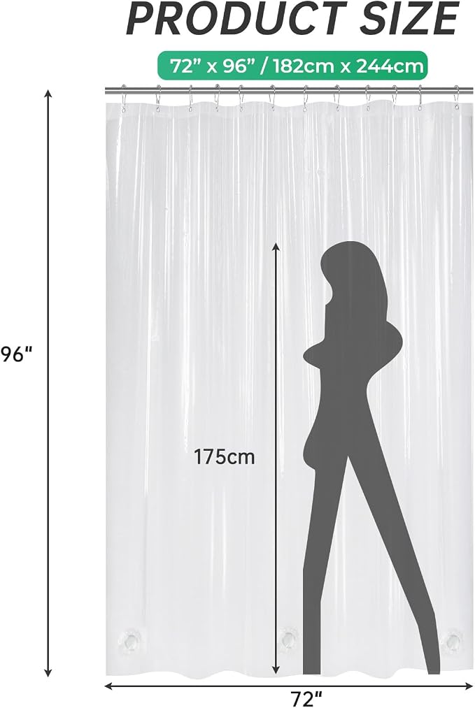 AmazerBath Extra Long Shower Curtains 96 Length, Tall Shower Curtain Liner - Image 6