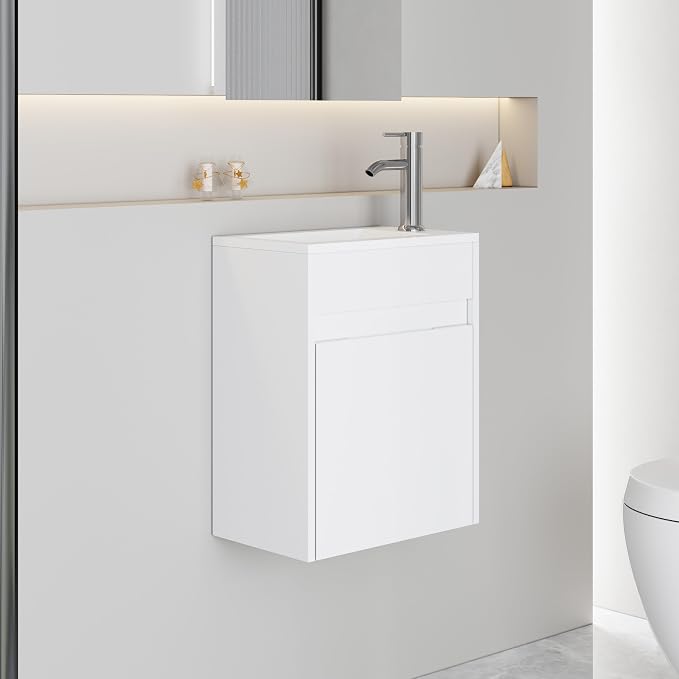 eclife 16" Small Bathroom Vanity Sink Combo, Modern Painted Wall Mounted - Image 2