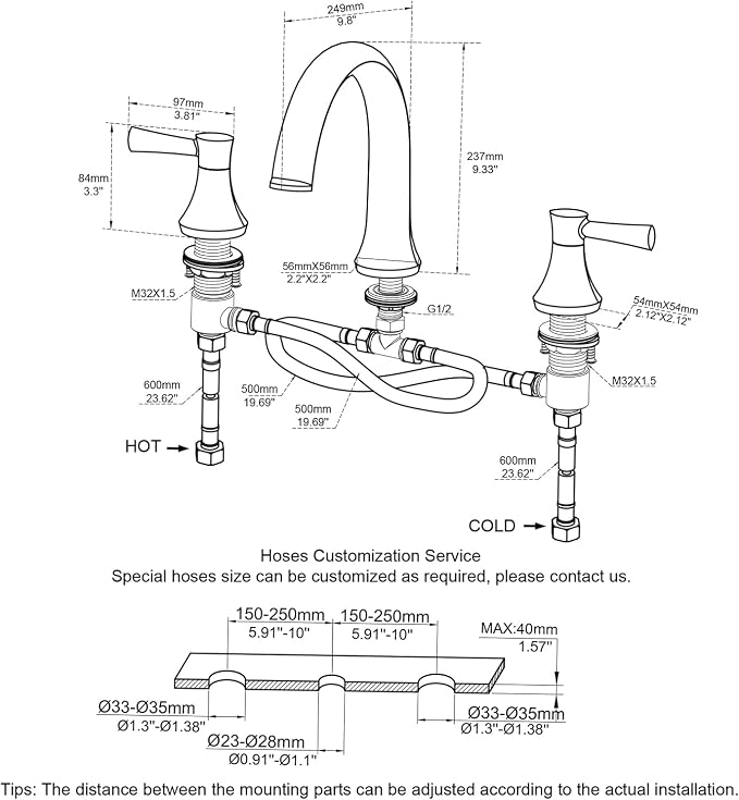 Roman Tub Faucet Deck Mount Tub Filler 2 Handles Polished Chrome Bathtub Faucet - Image 2