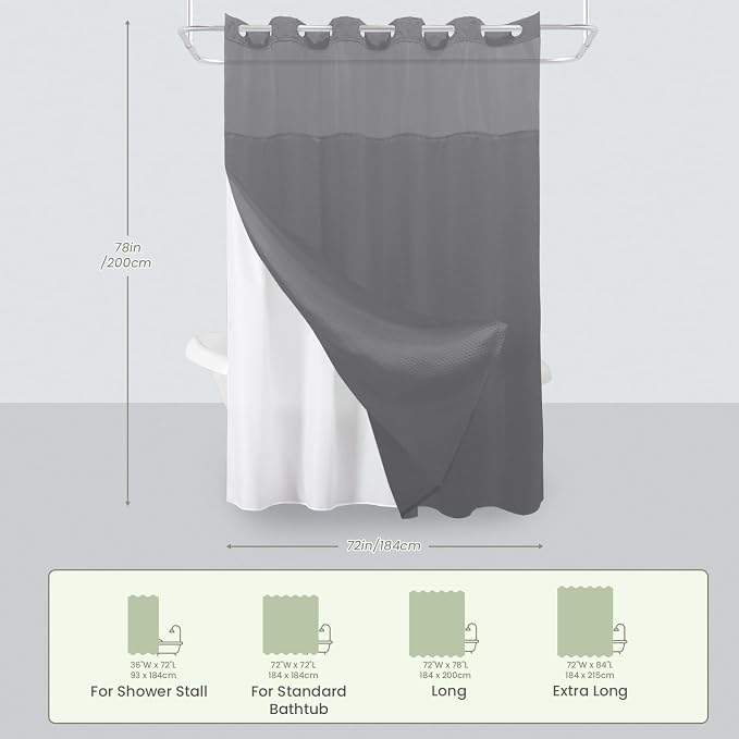 Inhousolu Long No Hook Shower Curtain - Image 7