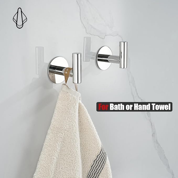 JQK Self Adhesive Towel Hook Chrome, No Drill Stick on Coat Robe Clothes Wall - Image 4