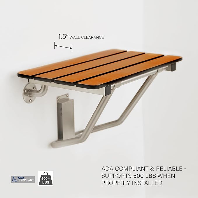 Seachrome 18-inch x 15-inch in ADA Folding Wall Mount Bathroom Shower Seat Bench - Image 3