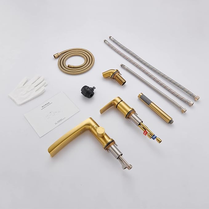 Waterfall Roman Tub Faucet Brushed Gold Deck Mount Bathtub Faucets Brass Tub - Image 7