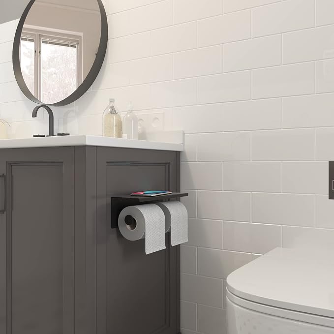 BGL Toilet Paper Holder with Shelf Matte Black, 304 Stainless Steel Wall Mount - Image 4
