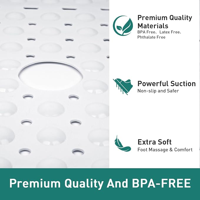 Large White Square Shower Mat Non Slip 27 x 27 Inch, Soft Bath Mat Bathtub Mat - Image 6