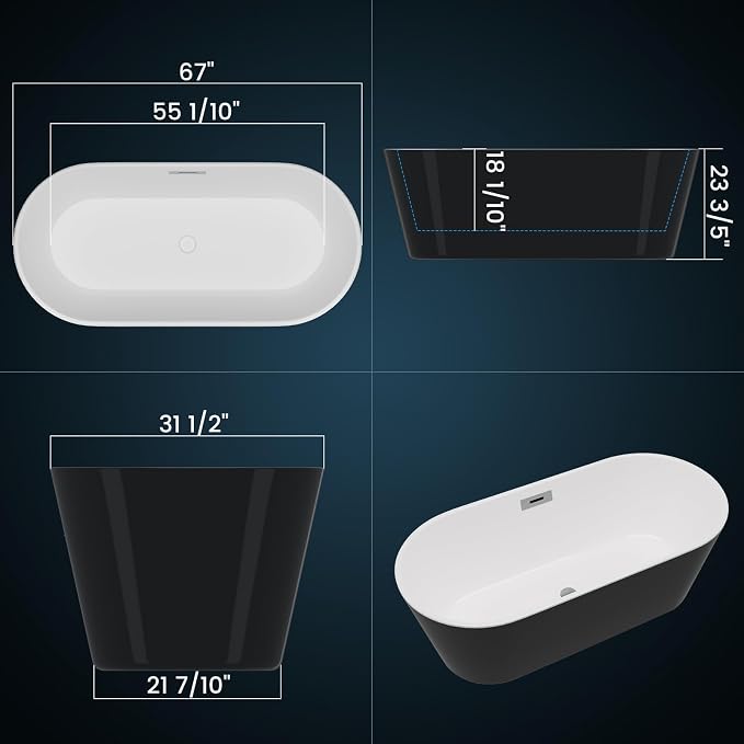 67 Inch Acrylic Soaking Bathtub, Modern Stand Alone Tub - Image 5