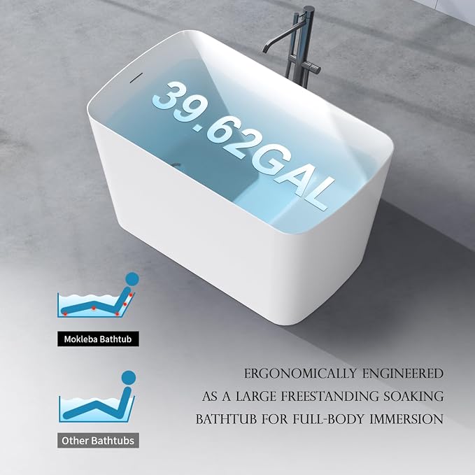 47" Lucite Acrylic Freestanding Bathtub，Square Shape Janpanese Soaking Tub - Image 6