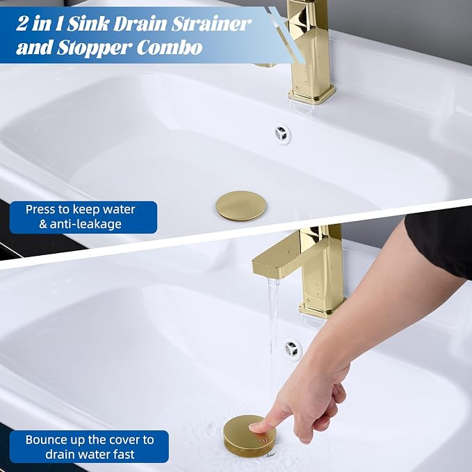 Hibbent All Metal 2 in 1 Bathroom Sink Stopper, Universal Pop Up Drain Strainer - Image 4