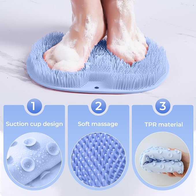 Shower Foot Scrubber Mat with Non-Slip Suction Cups, Foot Back Cleaning Pad - Image 5