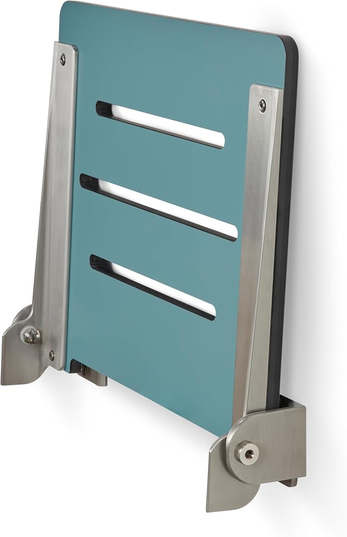18 inch Silhouette Slimline Folding Wall Mount Shower Bench Seat, Teal Seat - Image 10