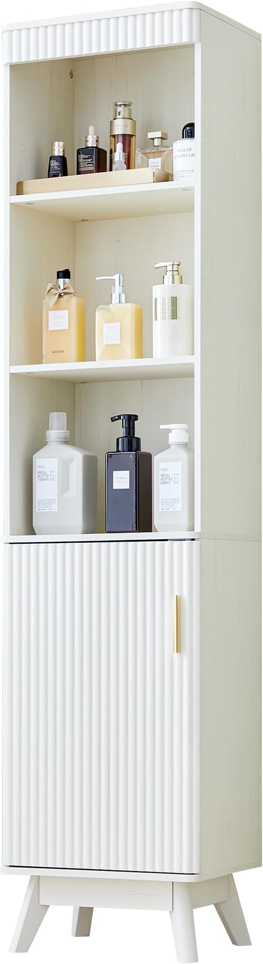 68" Tall Bathroom Storage Cabinet, Narrow Fluted Tower Cabinet by BifinsFurniture
