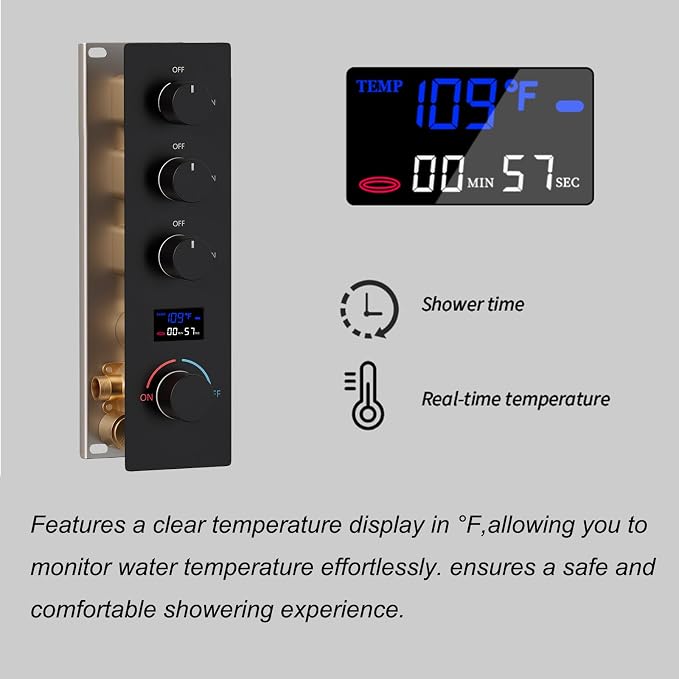 Matte Black Shower System with 6 PCS Body Jet, 8 inch Wall Mount Rain Shower - Image 6