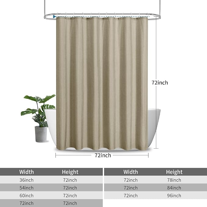 2-in-1 Waterproof Fabric Shower Curtain or Liner, Linen Textured, Breathable - Image 3