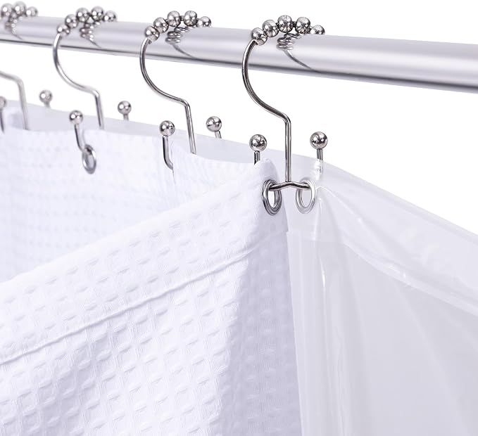 LaCyan 3 in 1 Waterproof Waffle Weave Shower Curtain and Clear Liner Set - Image 7