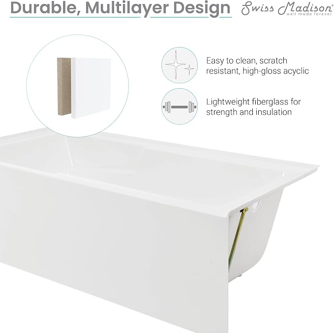Swiss Madison Well Made Forever Voltaire 72" x 36" Right-Hand Drain Alcove - Image 7