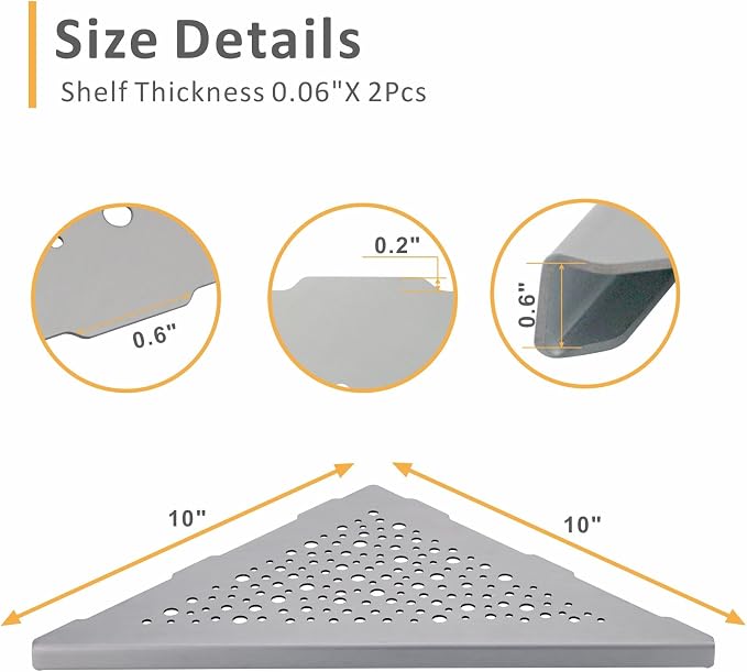 Brushed Nickel 10’’ Corner Shower Shelf Bathroom Shower Shelves, 2 Pack - Image 2