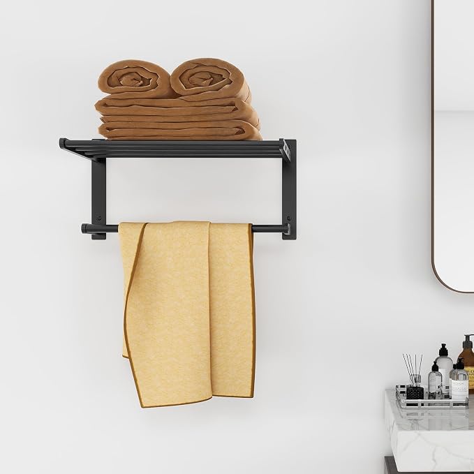 Bathroom Shelf with Towel Bar, Rustproof Towel Rack with Shelf Shower Towel - Image 6