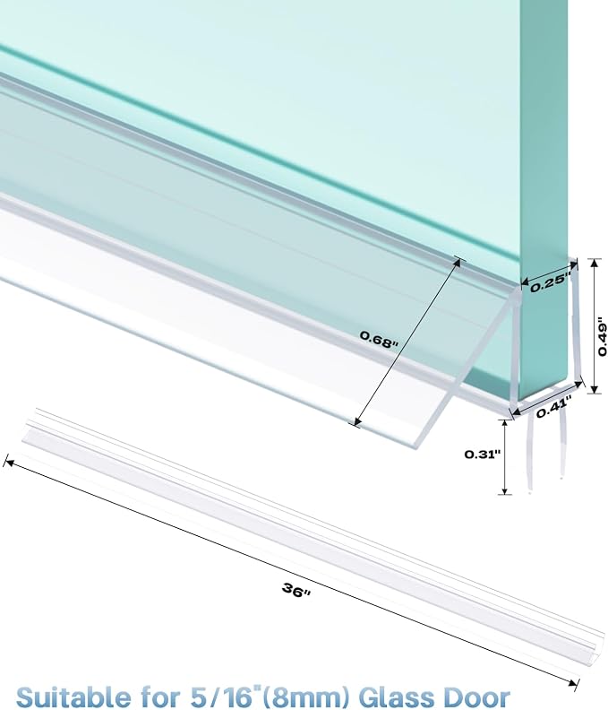 Shower Door Bottom Seal Strip, Ultra Clear PVC, Fits 8mm Thick Glass, Prevents - Image 3
