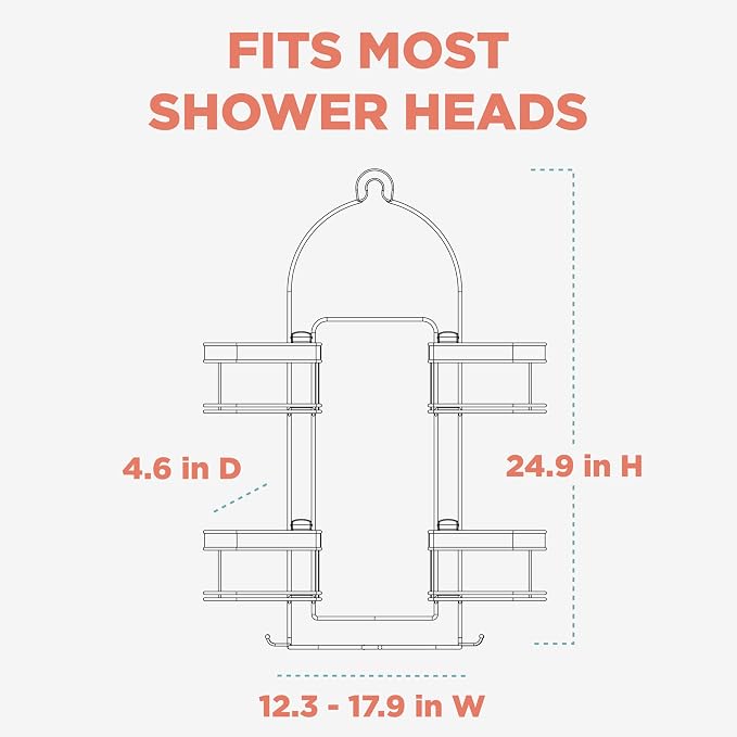 Zenith Expandable Handheld Shower Head/Large Bottle Caddy, Stainless Steel - Image 3