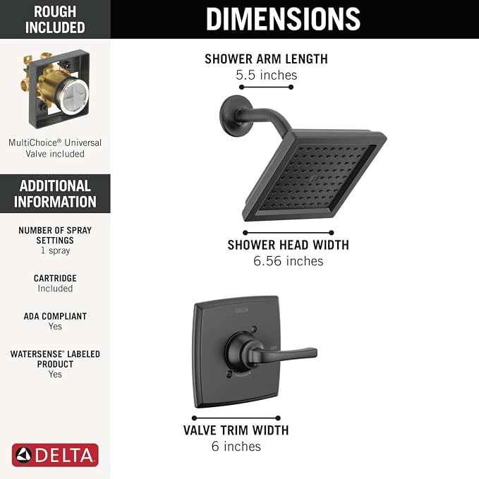 Delta Geist 14 Series Shower Faucet Set, Matte Black Shower Head and Handle Set - Image 3