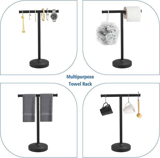RUMOSE 13 Inch Matte Black Towel Stand Hand Towel Holder Bathroom Kitchen - Image 3
