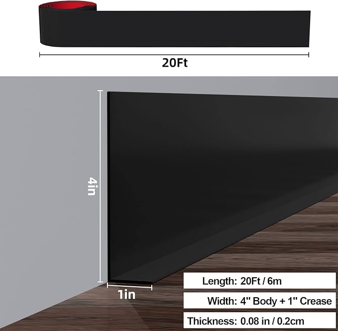 Duzzy Flexible Baseboard Molding Trim, 5 Inch x 20 Feet Peel and Stick Rubber - Image 2