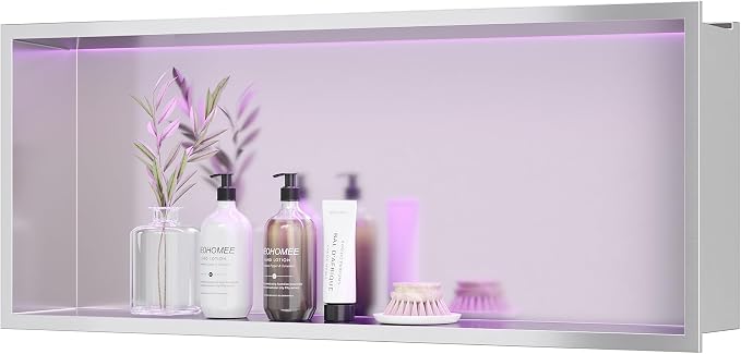 30X12 RGB Shower Niche, Brushed Nickel Stainless Steel LED Recessed Storage by Unknown