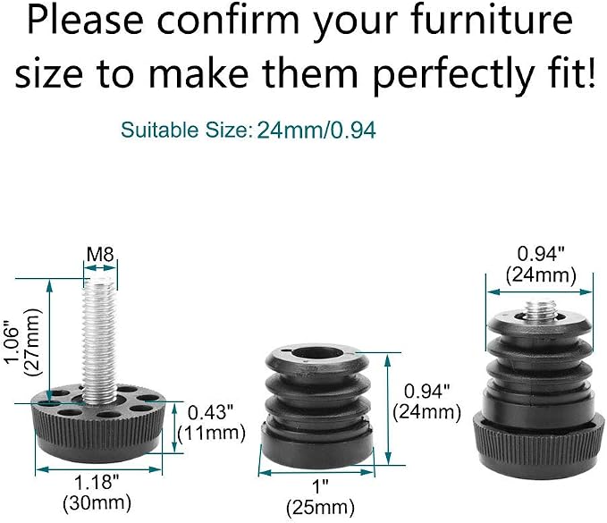 uxcell Leveling Feet 1" 25mm OD Round Insert Furniture Adjustable Leveler 8 Sets - Image 2