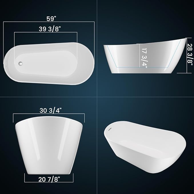 Freestanding Bathtub – 59 Inch Acrylic Soaking Bathtub - Image 3