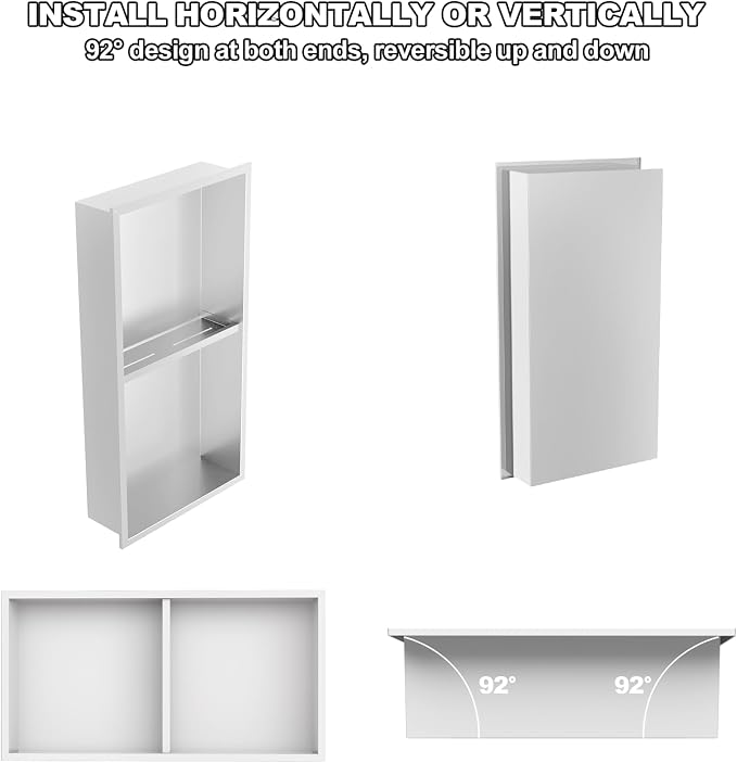 Real 304 Stainless Steel Shower Niche 12x24in-92° Quick Drain-No Tile Needed-2 - Image 8